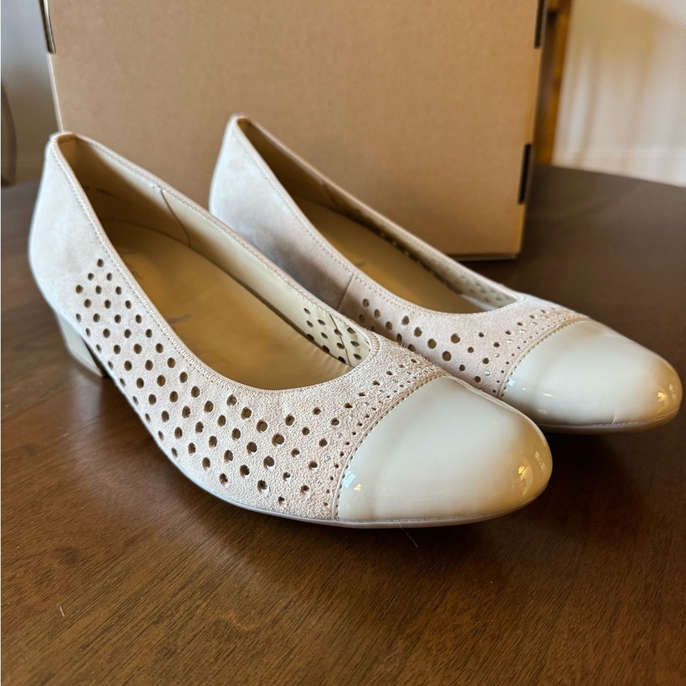 Ara Cream Patent Leather Suede Shoes 1 inch block heel Sz US 9, UK 7 see pics - Picture 2 of 14